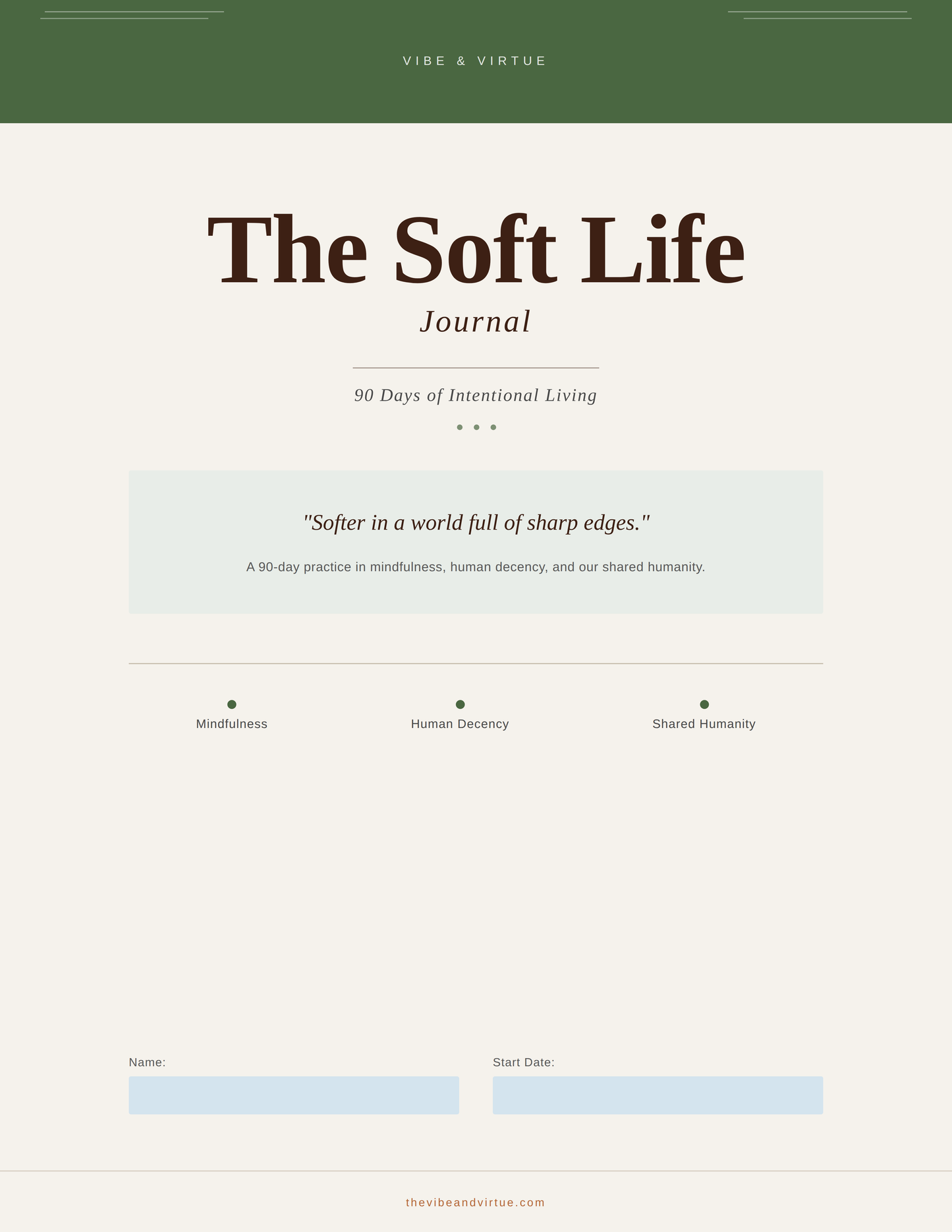 The Soft Life Journal — 90-Day Guided Mindfulness Journal | Fillable PDF | Instant Download
