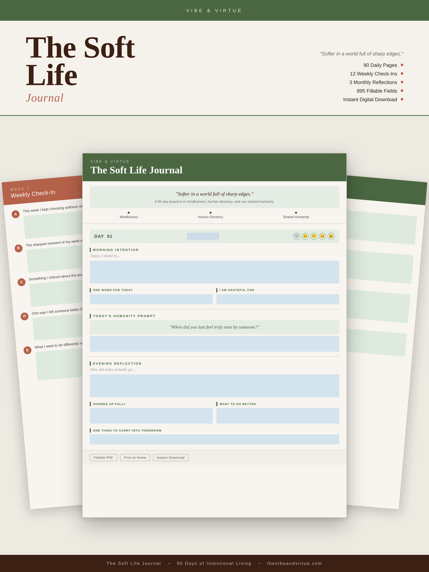 The Soft Life Journal — 90-Day Guided Mindfulness Journal | Fillable PDF | Instant Download