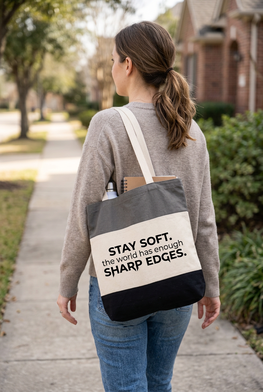 Stay Soft tote worn over a shoulder in an everyday lifestyle setting